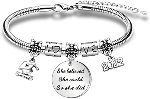 WTOPP 2022 Graduation Gifts Charm Bracelets, Inspirational Bracelets Quote She Believed She Could So She Did Bracelet College Graduation Gifts for Him Her 2022 High School