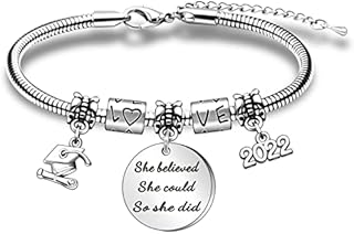 WTOPP 2022 Graduation Gifts Charm Bracelets, Inspirational Bracelets Quote She Believed She Could So She Did Bracelet College Graduation Gifts for Him Her 2022 High School
