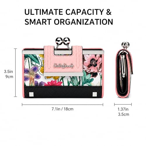 Image of Floral Wallet for Women, Vintage Kiss-Lock Clutch Purse