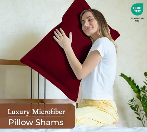 Image of Royale Linens Pillow Shams 2 Pack Standard Size 20x26 Inch - 1800 Microfiber - Bed Pillow Shams, Wrinkle Resistant Super Soft and Cozy - Back Overlap Closure - Oxford Pillowcase (Standard, Burgundy)