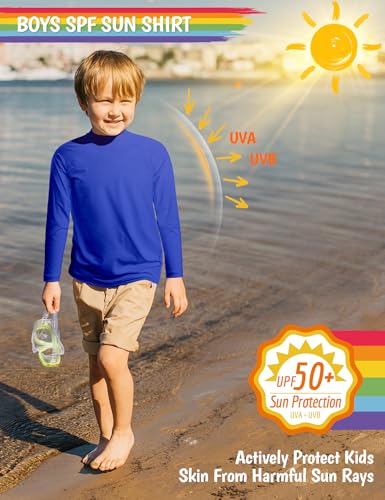 Image of Boys Rash Guard Swim Shirts Long Sleeve UPF 50+ Swimwear Toddler Kids Sun Protection SPF Water Surfing Swimming Shirts 0-16Y