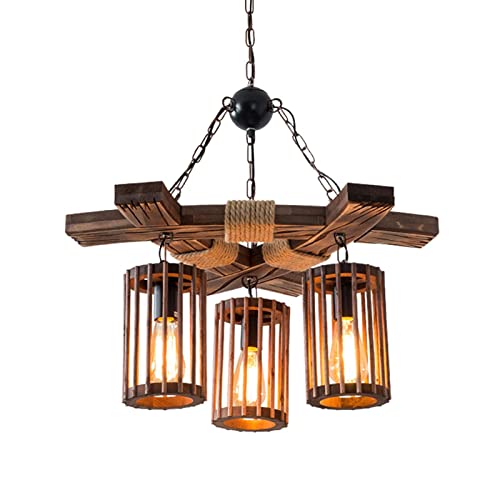 Lustre de ferme en bois pour table de billard et grande salle à manger