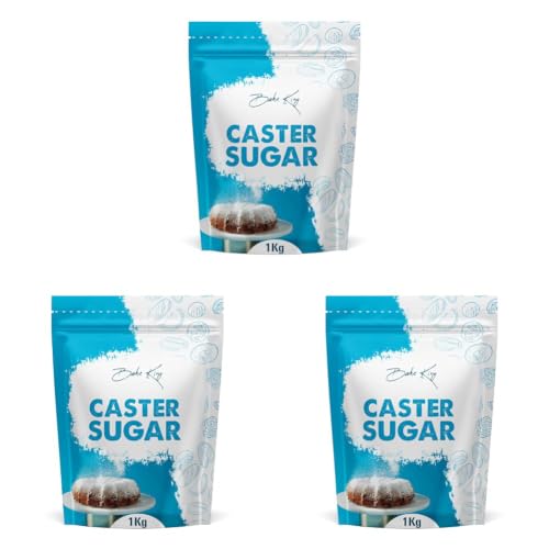 Image of BAKE KING Caster Sugar 1kg, Natural Sulphur less Pure White Sugar, Castor Sugar for Baking, Finely Granulated Free-Flowing Sweetener (Pack of 3)
