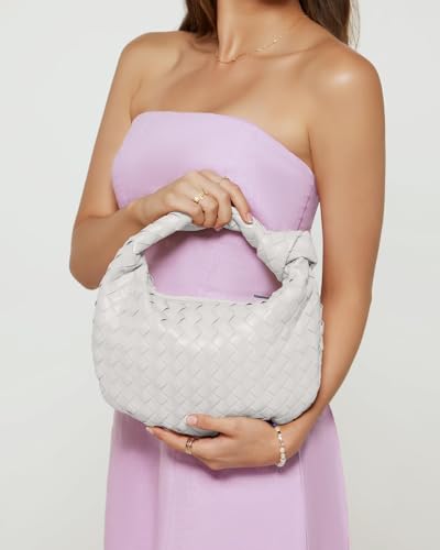 Woven Handbags for Women, Hobo Bags for Women, Fashion Knotted Small Top Handle Purse Clutch, Soft Vegan Leather - Thumbnail 5