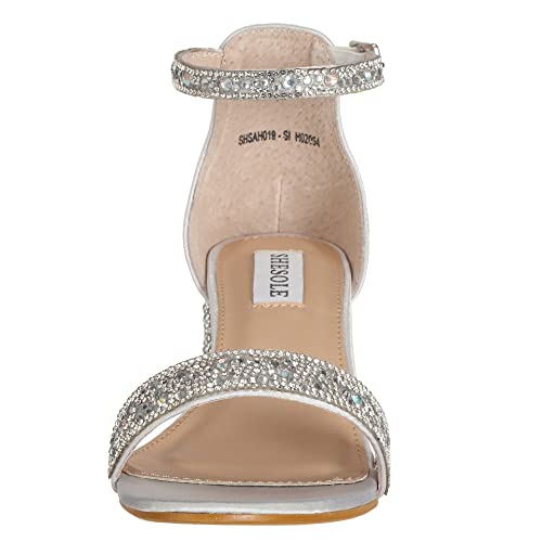 SheSole Women's Open Toe Strappy Low Block Heel Bling Rhinestone Sandals for Wedding Bride Dress Shoes2