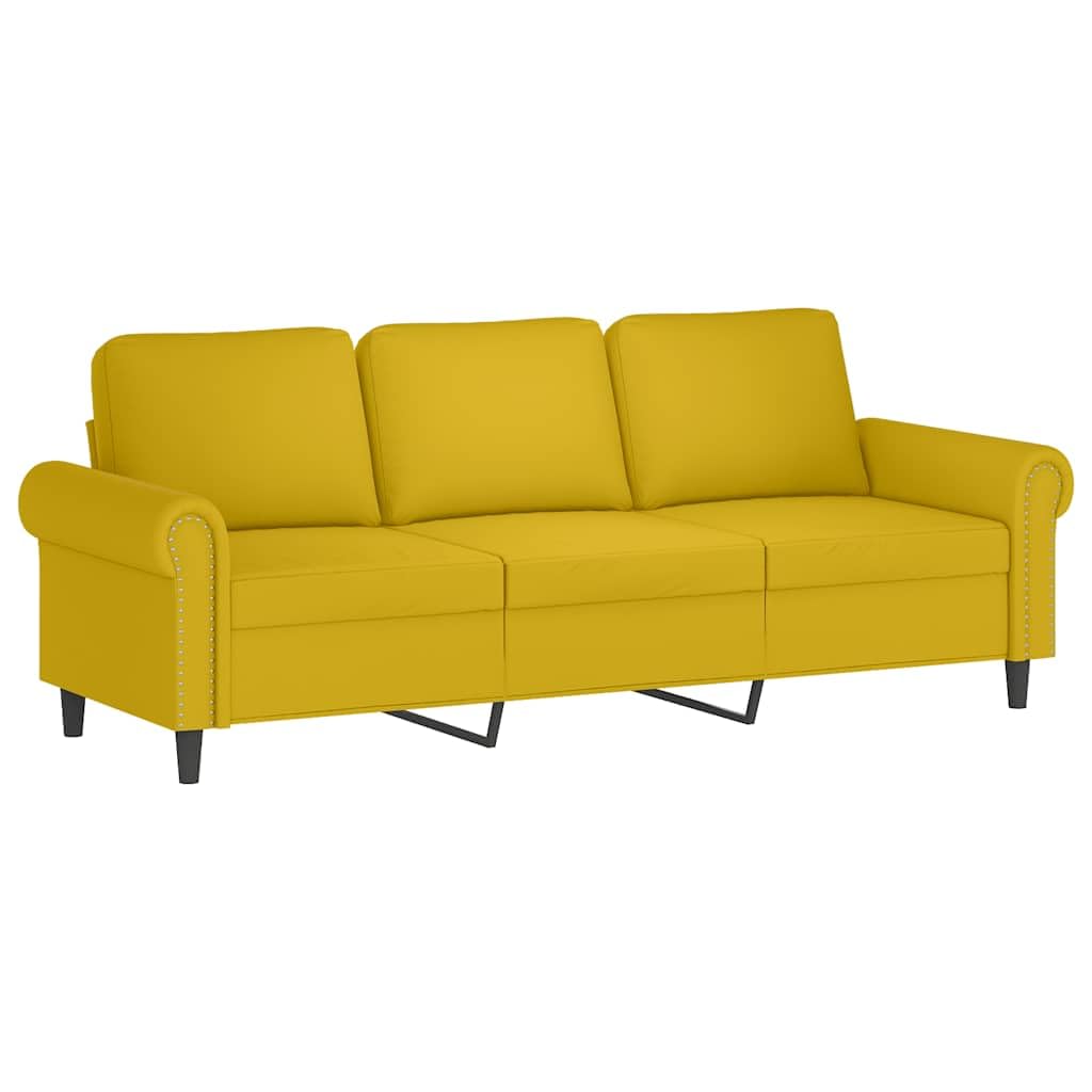 3-osobowa sofa z taboretem, żółta, aksamit, 180 cm, sofa relaksacyjna z miejscem do przechowywania i funkcją regulacji, do salonu, łóżka dla gości, biura