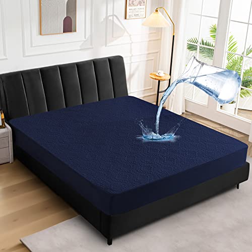 Wasserdichter Matratzenschoner 120x200cm Spannbettlaken Luxus, 3D-Muster, Super saugfähig, Atmungsaktive Matratzenbezug Wasserundurchlässiger Matratzen-Schutz Nässeschutz Spannbetttücher - Dunkelblau Cover