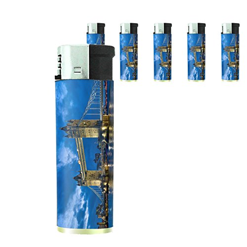JS & Caren Famous Landmark Tower Bridge London Set of 5 Lighters S5 Electronic Refillable Flame Cigarette Smoking