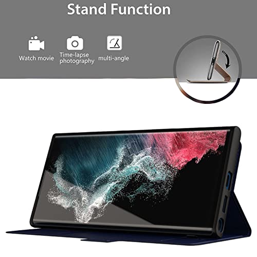 Image of Kapa Noble Slim Magnetic Leather Flip Case Cover for Samsung Galaxy S23 Ultra,Card Holder Stand Leather Flip Wallet Case (Blue)