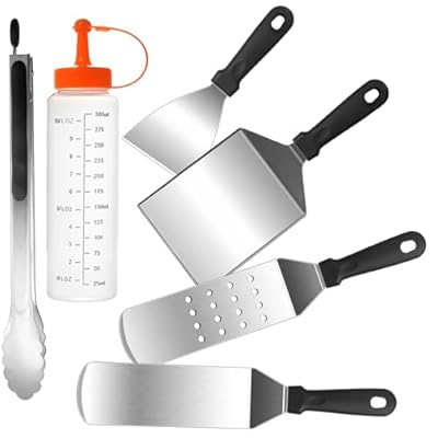 6pcs Griddle Accessories Kit, Heavy Duty Stainless Steel Griddle Tools Spatulas Set for Blackstone - Commercial Grade Flat Top Grill Accessories - Great for Outdoor BBQ