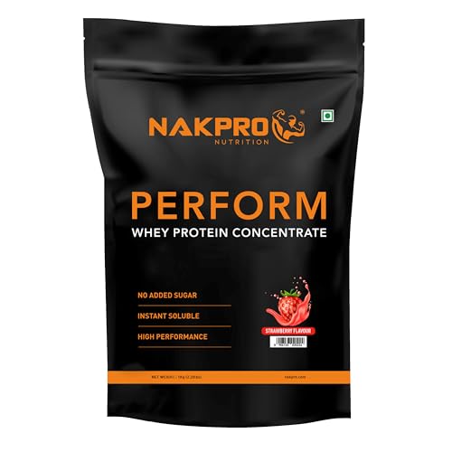 Image of NAKPRO NUTRITION Perform Whey Protein Concentrate | 1kg Strawberry | 24g Protein | Trustified Certified