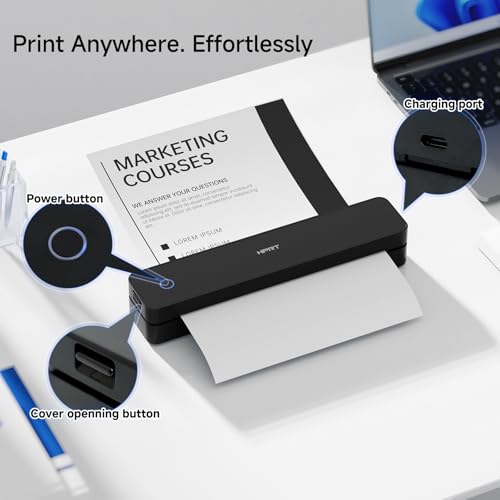 Image of HPRT MT610 Pro Portable Thermal Inkless Printer & 200 Sheets & Case Kit | Supports Thermal Paper&Labels, Multi-User Bluetooth, Compatible with iOS /Android /Laptop for Home /School /Travel, Black