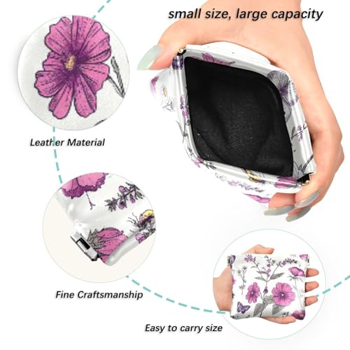 Wildflowers and Butterflies Coin Purse Leather Pouch Change Purse, Squeeze Coin Pouch for Cards, Keys & Lipsticks, Unisex2
