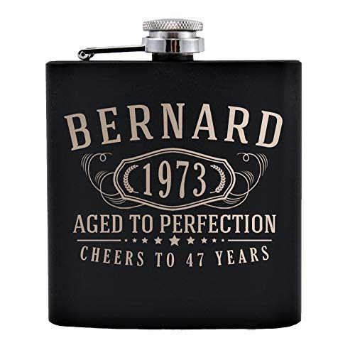 Personalized Engraved 6Oz Black Stainless Steel Flask – Whiskey Gifts For Men, Metal Pocket Discreet Flask, Custom Novelty Groomsmen Gifts, Liquor Whiskey Bourbon Gifts For Men Women, Etched Bernard #TOP29
