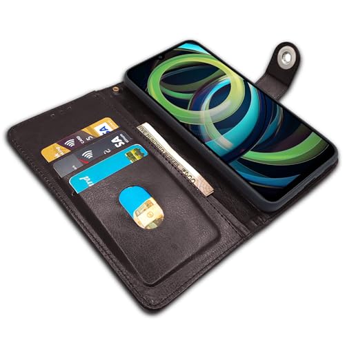 Image of Pikkme Flip Cover Leather Finish | Inside TPU with Card Pockets | Wallet Stand and Shock Proof | Complete Protection Button Flip Case for Redmi A3 (2024) / Redmi A3x / Poco C61(Coffee)