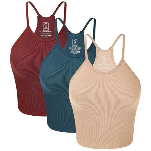 BAMBOO COOL Women's Seamless Tank Top Moisture-Wicking Workout Ribbed Camisoles U-Neck Camis 3-Pack