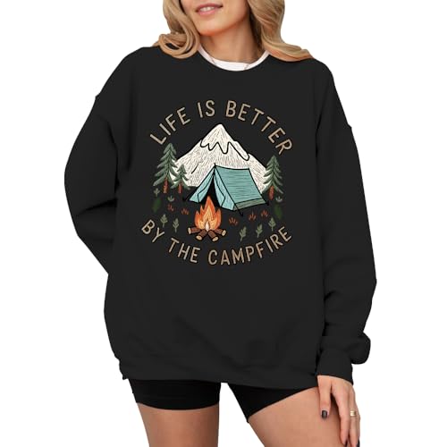 Life Is Better By The Campfire Sweatshirt Casual Crew & Hooded Neck Long Sleeve Tops Unisex4