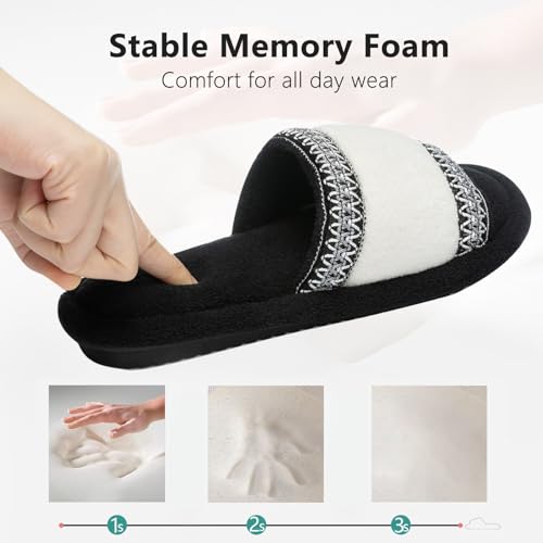 Cute Bow Slippers for Women with Memory Foam Open Toe Fuzzy House Slippers Indoor Outdoor Anti-Skid Soft Birthday Gifts for Women Mom4