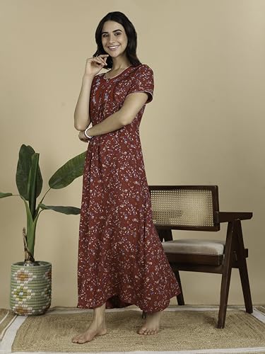 Image of 9shines Label Stylish Alpine Nighty Maxi for Women | Full Length Trendy Nightgown | Premium Nightdress | Nightwear | Embroidery Nighty with Pockets (2892)