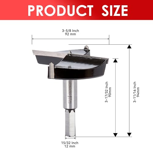 MOLLOM 3-5/8" (92mm) Forstner Drill Bit for Precise Woodworking with Durable YG8 Carbide Thickness of 2.0mm,This Hinge Cutter Tool is Ideal for Hard Wood Plastic - Image 2