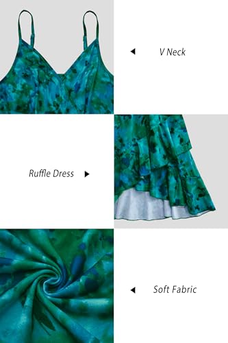 Image of ULTRANICE Womens Summer Dresses Floral V Neck Ruffled Hem Spaghetti Spring Casual Beach Outfits Flowy Wrap Sun Dress
