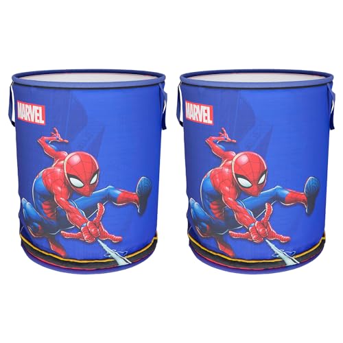 Kuber Industries Lot de 2 paniers à linge ronds pour vêtements, imprimé Spiderman Marvel, organiseur de rangement de jouets, capacité 45 l, bleu marine