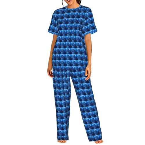 Pyjama court femme bleu ananas pour stopper la chaleur de nuit