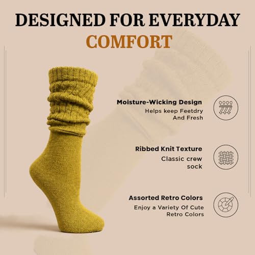 Image of Yacht & Smith 6 Pairs Women's Scrunched Slouch Socks, Cotton Boot Socks Bulk Pack for Everyday Comfort & Style, Size 9-11