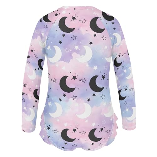 ALAZA Toddler Swimsuit Girl Bathing Suit Swimwear Rash Guard Stars Crescent Moon Gradient Long Sleeve 3T3