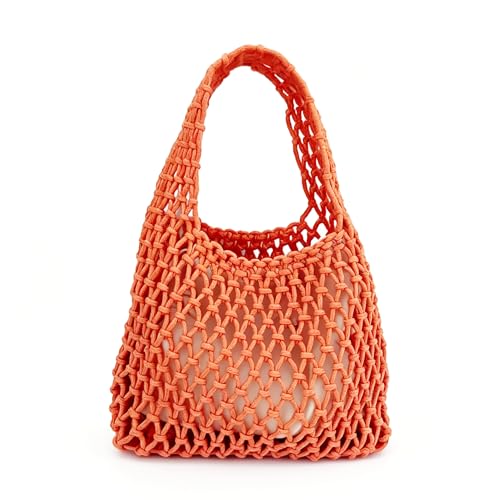 Image of Mini Clutch Handbag Fishing Net Bucket Bag Cotton Rope Crochet Drawstring Woven Beach Bag Small Tote for Women Girls