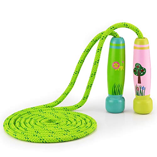 POAO Corde à Sauter réglable en Coton avec poignée en Bois pour Enfants