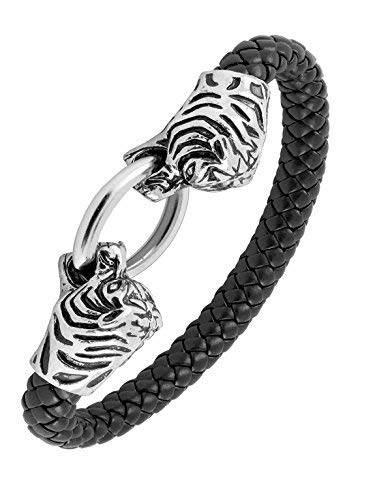 Aleafa Armlet Presents The Jewelbox Lion Dragon Punk 316 L Surgical Black Stainless Steel Leather Bracelet for Men #Aport-1017