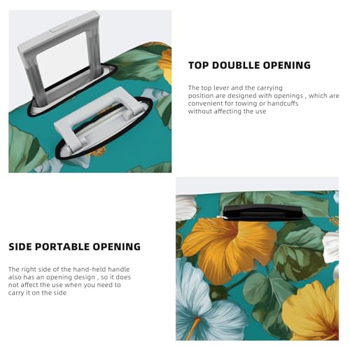 Blue Yellow White Hibiscus Flowers Tropical Elastic Travel Luggage Covers Dustproof Scratch-Resistant Suitcase Protector Fit 22-24 Inch3