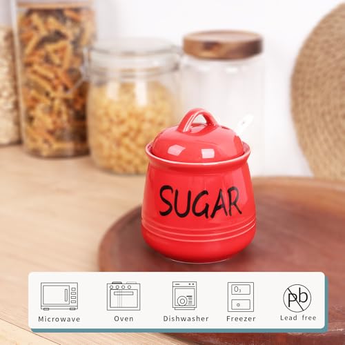 HAOTOP Porcelain Sugar Bowl with Lid and Spoon