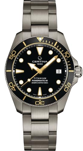 Certina, DS Action Diver 38 mm Powermatic 80, Titanium, Swiss Automatic, Reloj, Negro, Titanio, 19, (C0488074405100)