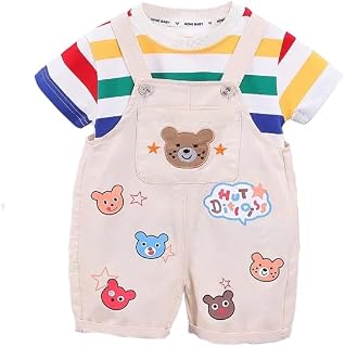 Bold N Elegant Cute 3D Bear Cute Cartoon Half Sleeve Kid's T-Shirt with Denim Dungaree Bibshorts for Baby Boy & Girl Price In India