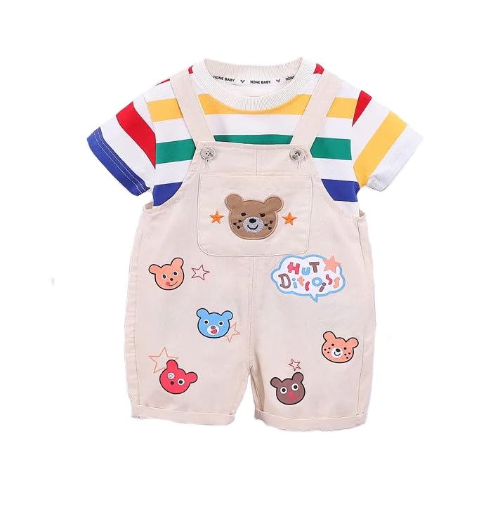 Bold N Elegant Cute 3D Bear Cute Cartoon Half Sleeve Kid's T-Shirt with Denim Dungaree Bibshorts for Baby Boy & Girl