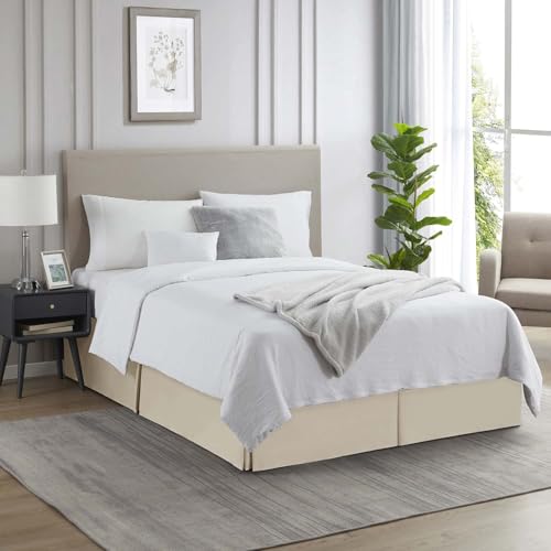 Image of Nestl Cream Bed Skirt Queen Size - Queen Bed Skirt 14 Inch Drop - Brushed Microfiber - Hotel Quality Pleated Bed Skirt - Shrinkage & Fade Resistant