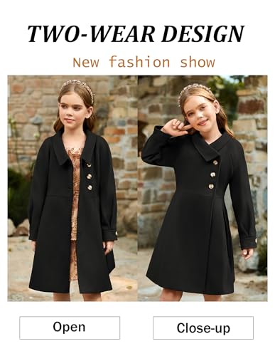 GRACE KARIN Girls Dress Coat Kids Wool Lapel Long Button Jackets Fall Winter Outerwear Peacoat with Pockets 5-12Y2