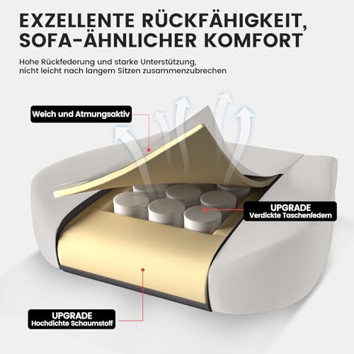 Sedia da gaming, in tessuto, con cuscino a molla, ergonomica, girevole, con poggiapiedi, portata 150 kg, colore: beige - Sedia gaming - Immagine 6