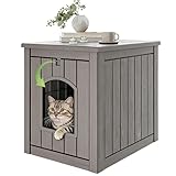 GULAIMOAO Cat Litter Box Enclosure, Feral Outdoor Cat Enclosure Weatherproof for Winter Outside, Litter Box Furniture Fit Litter Box, Sturdy Resin Shelter for Living Room, Easy to Assemble, Grey