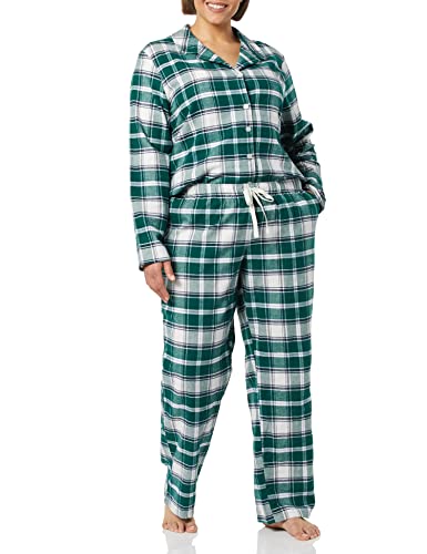 Image of Amazon Essentials Women's Flannel Long-Sleeve Button Front Shirt and Pant Pajama Set