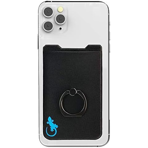Cell Phone Ring Holder with Phone Credit Card Holder by Gecko - Phone Ring Light & Strong - A Phone Ring Holder to Hold Credit Cards, Cash & More (BLACK BLUE) Cover