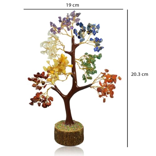 Reiki Crystal Products Certified 7 Chakra Tree, Spiritual Spaces & Good Luck Positive Energy Healing Crystal Seven Tree 300 Beads for Office, Home Décor & Living Room, Unique Gift Items