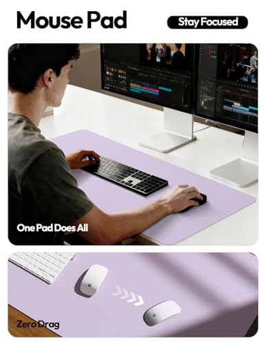 Image of YSAGi Leather Desk Protector, Office Mat, Large Mouse Mat, Non-Slip PU Leather Blotter, Laptop Desk Pad, Waterproof Writing Pad for Office and Home (Light Purple, 47.2 inch x 23.6 inch)