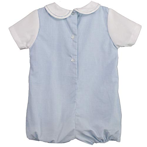 Petit Ami Baby Boys' Side Tab Pintuck Gingham Romper, 9 Months, Blue #TOP1
