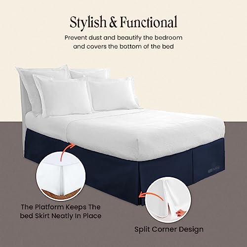 Sgi 16 Inch Drop California King Size Navy Blue Solid Bed Skirt Split Corner Pleated Style Easy Fit Easy Care Fade & Wrinkle Resistant- Microfiber Made #TOP1