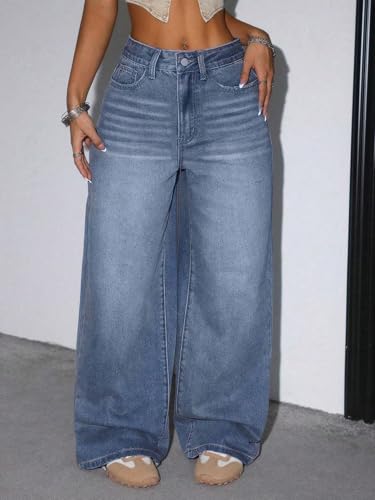 Image of Glossia Denim Baggy Jeans for Woman | Wide Leg Jeans for Women | High Waist Jean's for Woman | Loose Fit Plus Size Denim Ladies Jean's for Women(WJ-2405-$)