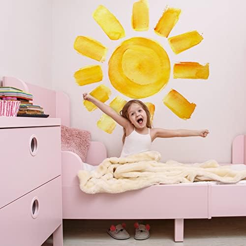 23.62” X 23.62” Watercolor Boho Sun Wall Decals Peel and Stick, PVC Sunrise Wall Stickers, Yellow Sunshine Wall Art Decor for Kids Room Playroom Nursery Bedroom (Boho Sun-2)