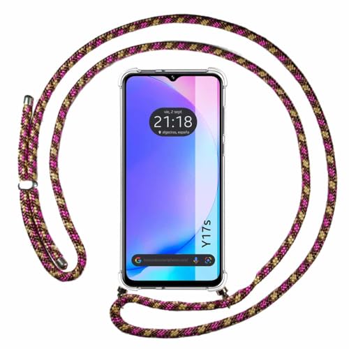 Tumundosmartphone Custodia A Sospensione Trasparente Per Vivo Y17S Con Cordino Rosa/Oro
